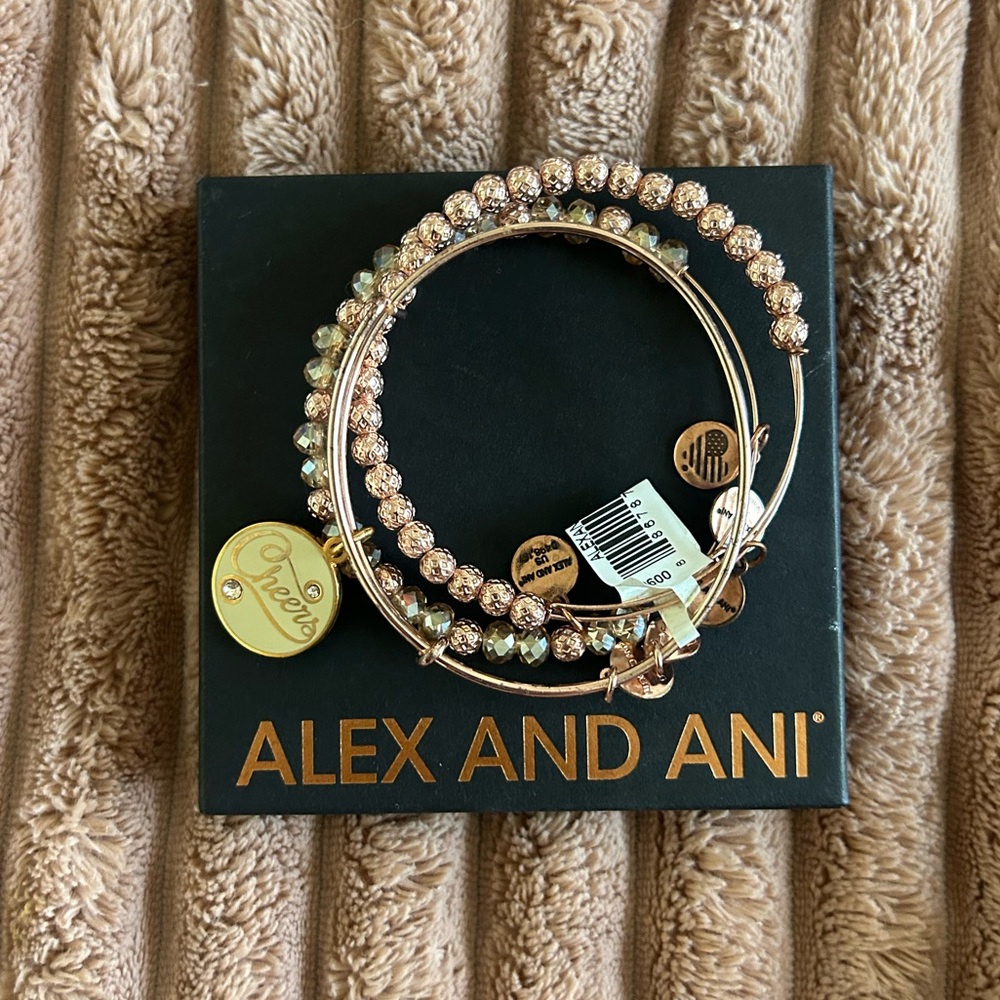 Alex and Ani Rose Gold Cheers Bracelet set